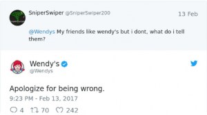 Wendy's twitter post